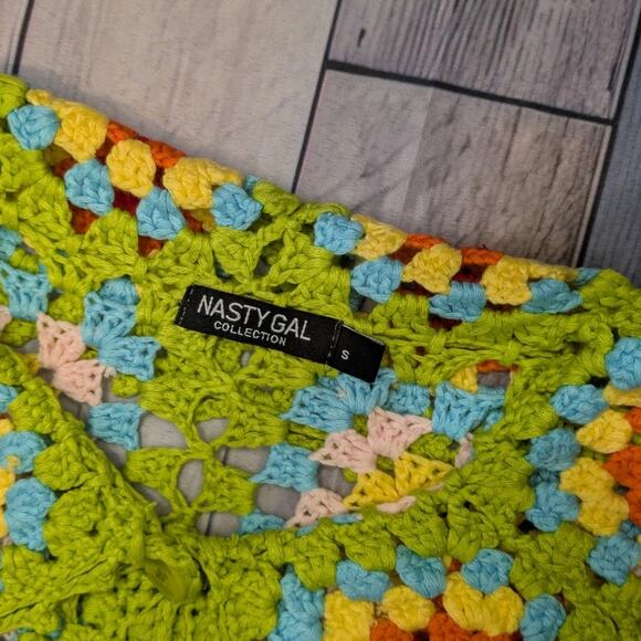 Nasty Gal Premium Crochet Square Patterned Oversized Shirt Size S - Picture 4 of 5
